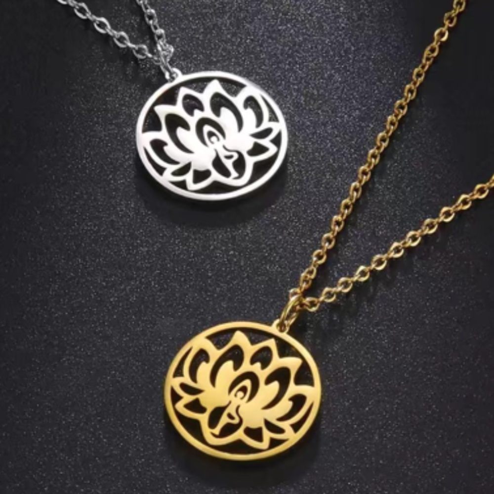 Stainless steel yoga lotus Necklace
